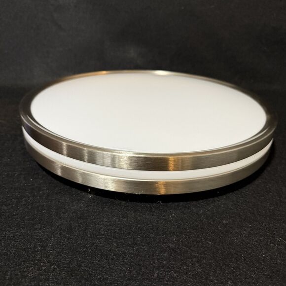 Wattcreek Flush Mount LED Light 14in 5 Adjust Light Color Double Silver Ring Dim - Picture 3 of 10